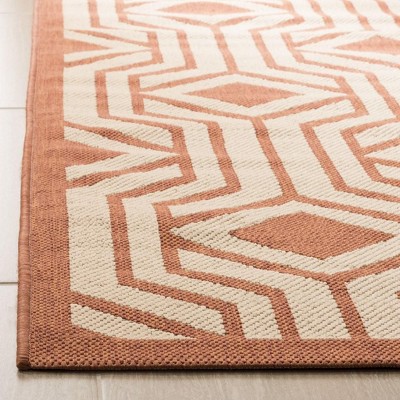 Terracotta & Beige Geometric Rectangular Indoor/Outdoor Rug 79"