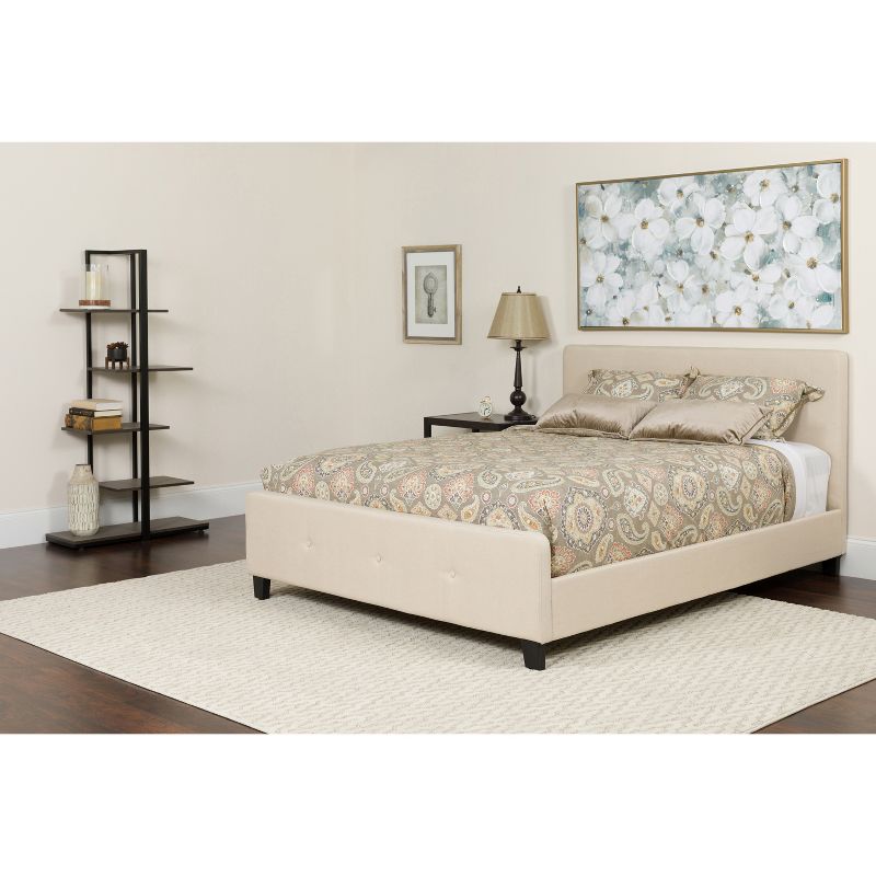 Flash Furniture Tribeca King Size Tufted Upholstered Platform Bed in Beige Fabric with Memory Foam Mattress, 2 of 5