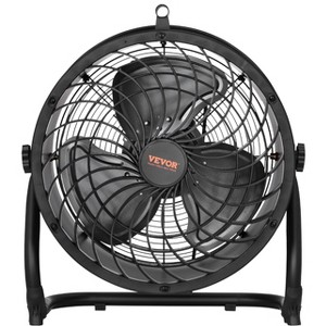 VEVOR Floor Fan, 3 Speeds High Velocity Heavy Duty 14 Inch Industrial Fan, 2520 CFM 360° Adjustable Tilt 23.62 ft/sec Airflow Large Metal Fan, Black - 1 of 4