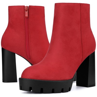 Perphy Women's Platform Lug Sole Round Toe Chunky Heels Ankle Boots