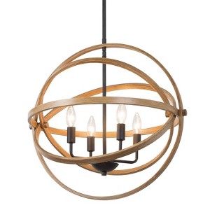 LNC Chet 4-light 21" Modern Farmhouse Medium Globe Chandelier, Antique Light Brown and Matte Black - 1 of 4