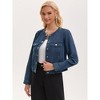 INSPIRE CHIC Women's Crew Neck Western Long Sleeve Chest Pockets Denim Cropped Jean Jackets - 2 of 4
