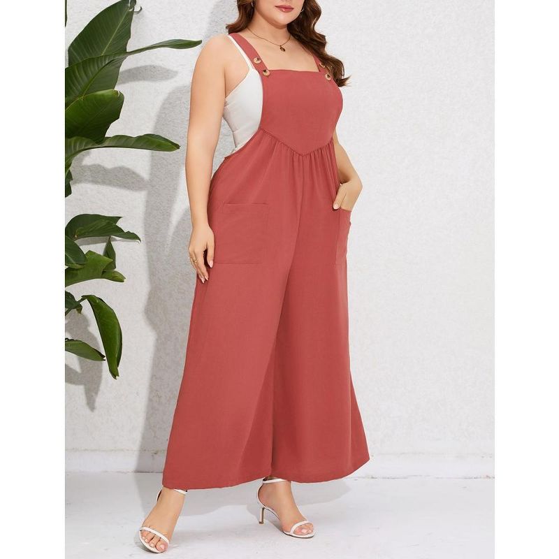 Whizmax Women's Plus Size Loose Sleeveless Jumpsuits Adjustable Spaghetti Strap Stretchy Long Pant with Pockets, 3 of 8