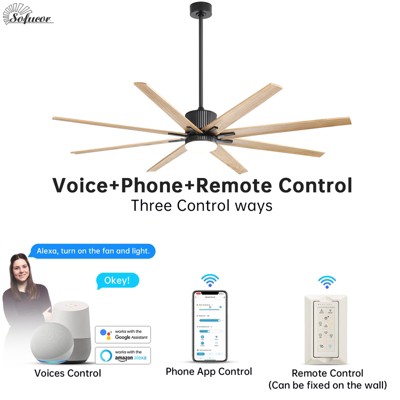76 Inch Solid Wood Large Industrial Ceiling Fan with Light Indoor Outdoor Smart Fan with Remote & APP Alexa Control, 8 Blade Reversible DC Motor