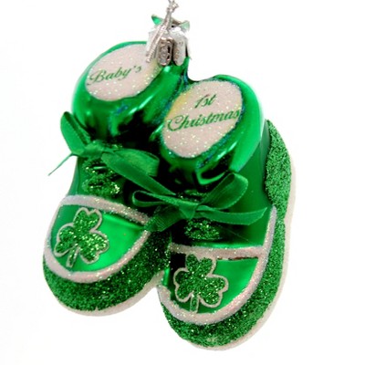 Noble Gems 3.75" Irish Baby Shoe Glass Saint Patricks First Xmas  -  Tree Ornaments