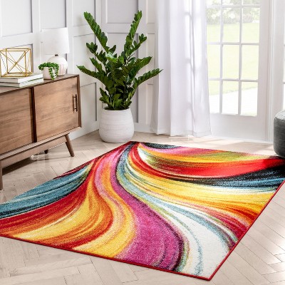Northern Lights Swirl Abstract 5' x 7' Red Geometric Area Rug