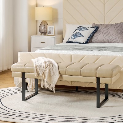 Fritz Modern Channel Tufted Design Upholstered Bench with Metal Legs|ARTFUL LIVING DESIGN