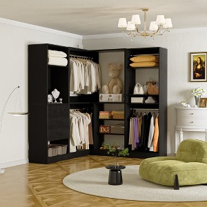 Aheaplus Wood Closet System, Freestanding Closet Organizer with Drawers and Mirror - 1 of 4