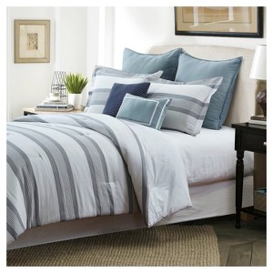 Blue Hudson Yarndye Stripe Comforter Set (Queen) 7 Piece - Style Quarters , Gray White
