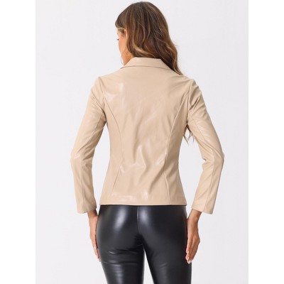 INSPIRE CHIC Women's Notched Lapel Single-Breasted Faux Leather Blazer Beige Medium — фото 4