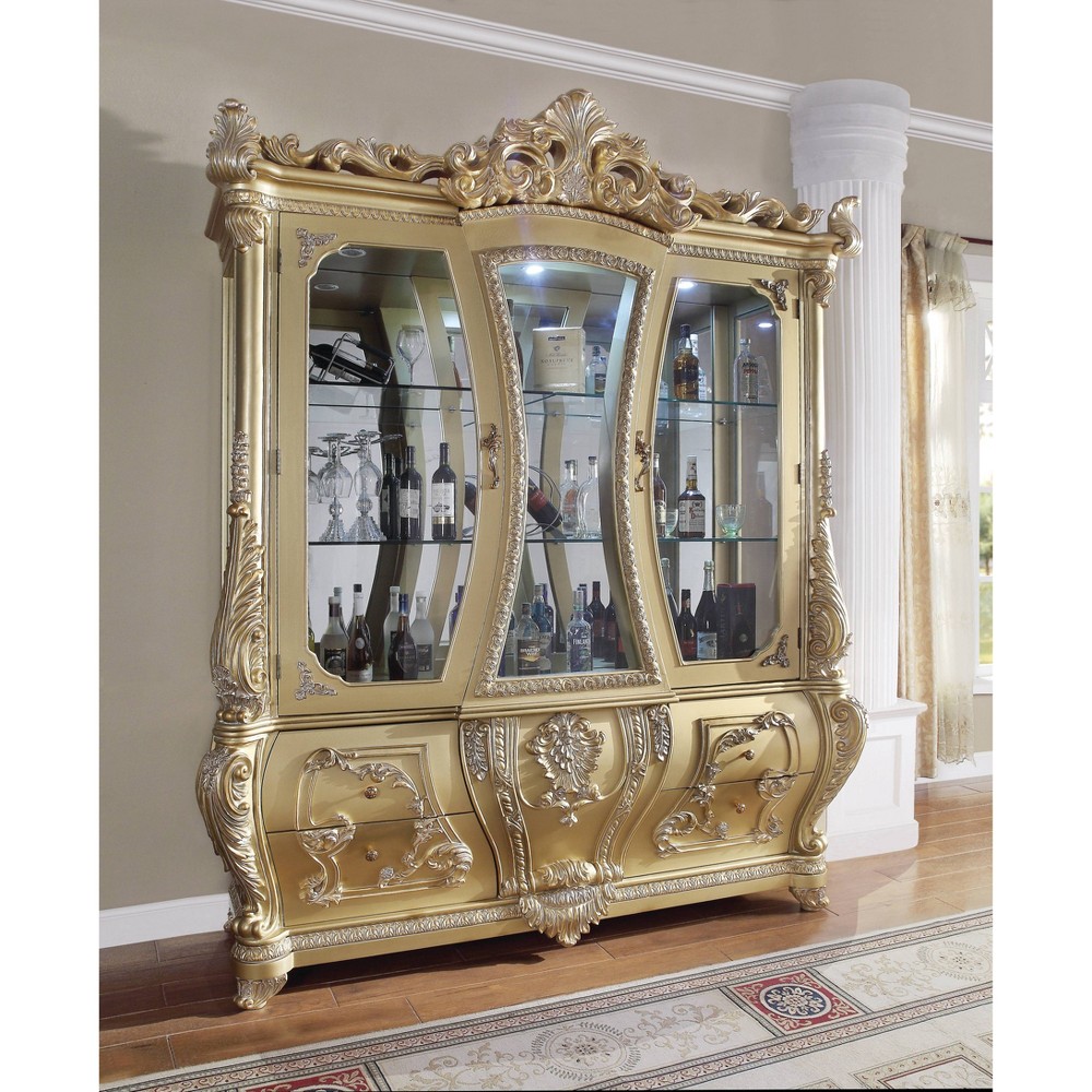 Photos - Dresser / Chests of Drawers 81" Cabriole Decorative Storage Cabinet Gold Finish - Acme Furniture