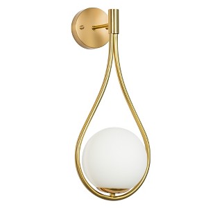 DORESshop 7.87 in. 1-Light Mid-Century Water Drop Design Gold Wall Sconce with Global Frosted Glass Shade for Bedroom Bedsides - 1 of 4
