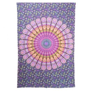 HomeRoots 80" X 56" Purple Pink And Yellow Mandala Cotton Hanging Tapestry - 1 of 4