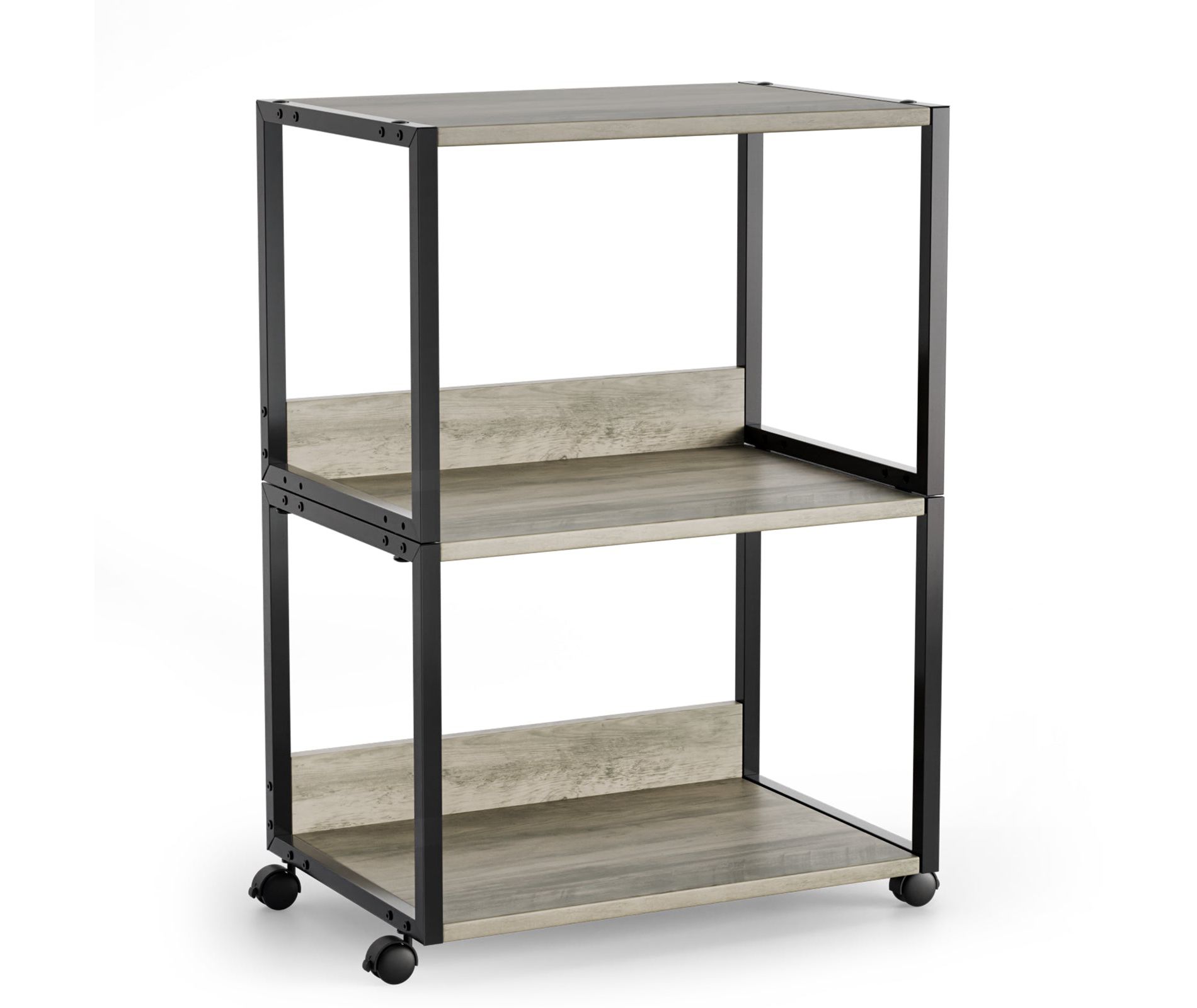 VINGLI 3 Tier Rolling Printer Stand with Storage, Desktop Printer Shelf, Combinable Printer Table for Fax Machine Copier Scanner (Rustic Gray)