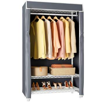 VIPEK V1C 3-Tier Portable Closet Covered Garment Racks, White Clothing Rack with Grey Oxford Fabric Cover