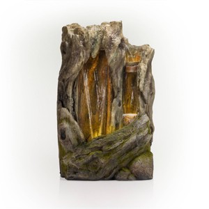 Alpine Corporation 62" Resin Tree Trunk Fountain with LED Lights Taupe - 1 of 4