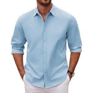 COOFANDY Men's Long Sleeve Button Down Shirts Casual Untucked Dress Shirt Beach Wedding Shirts - 1 of 4