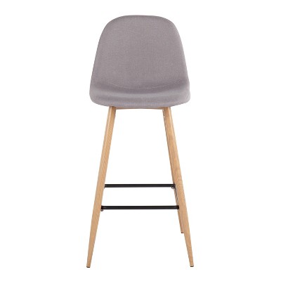 Natural Metal Light Grey Fabric Swivel Barstool Set