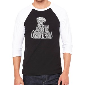 LA Pop Art Men's Raglan Baseball Word Art T-shirt - Dogs and Cats - 1 of 4