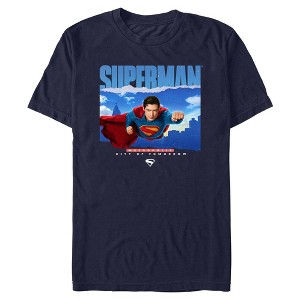 Mens Superman Flying Over Metropolis T Shirt - 1 of 4