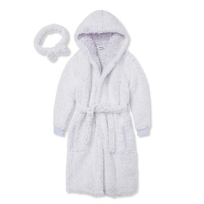 Lands' End Kids High Pile Plush Hooded Robe and Headband