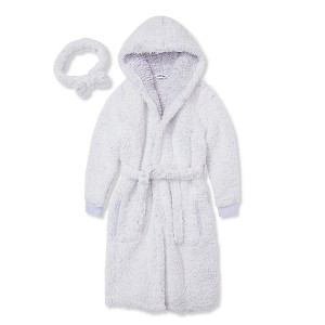 Lands' End Kids High Pile Plush Hooded Robe and Headband - 1 of 3
