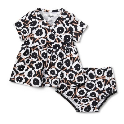 Image of Baby Short Sleeve Neutral Poppy Faux Wrap Dress - DVF for Target 6-9M