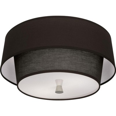 Modern Brass 17" Glass and Fabric Flush Mount Ceiling Light