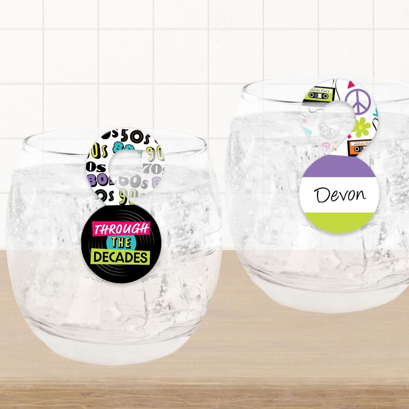 Big Dot of Happiness Through the Decades - 50s, 60s, 70s, 80s, and 90s Party Paper Beverage Markers for Glasses - Drink Tags - Set of 24, 3 of 9