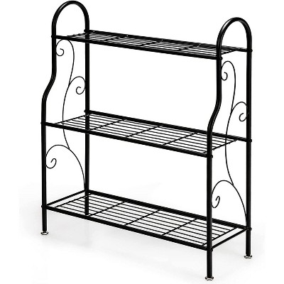 Tangkula 3-Tier Metal Plant Stand Elegant Scrollwork Pattern Flower Display Shelf