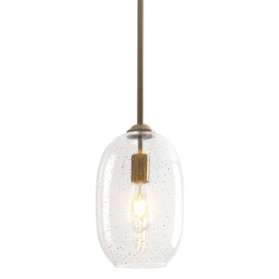 PAKOKULA 60-Watt 1-Light Gold Oval Pendant Light with Clear Seed Glass