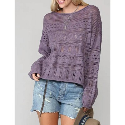 Women's OPEN-KNIT COTTON-BLEND SWEATER - Bestto