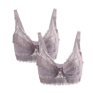 Allegra K Women Full Cup Breathable Comfort Floral Lace Non-Padded Underwired Bra - 1 of 4