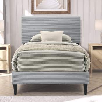 Galano Bayson Wood Frame Twin Platform Bed with Headboard in Towel Cream, Towel Gray, Towel Pink