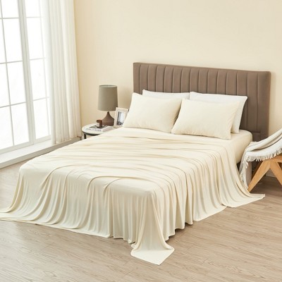 Beige and White Queen Performance Microfiber Sheet Set
