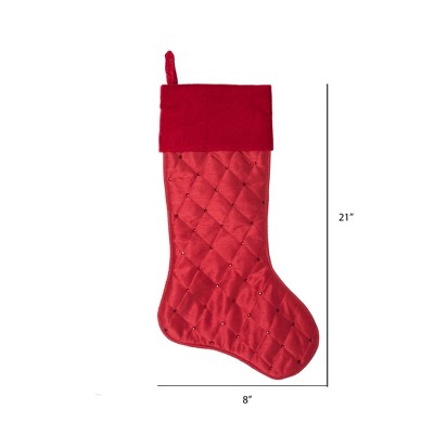 Red Velvet 21" Quilt Stitch Jewel Christmas Stocking
