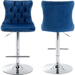QingMoon Swivel Bar Stools Set of 2, Adjustable Barstools, Velvet Tufted Counter Height Chairs with Nailhead Trim for Kitchen Island, Home Pub - 1 of 4