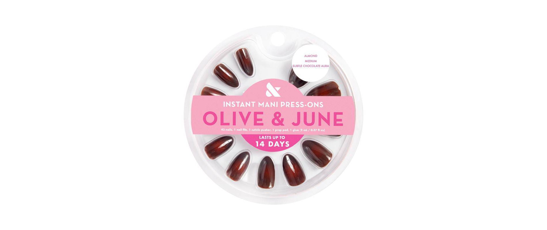 Olive & June Press-On Fake Nails - M Almond - Subtle Chocolate Aura - 42ct