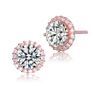 Guili Sterling Silver Colored Cubic Zirconia Round Halo Stud Earrings, a Radiant and Classic Jewelry Piece for a Versatile and Elegant Appeal - 1 of 4