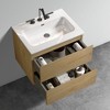 FAMYYT 24 in. Single Sink Floating Oak Bath Vanity with White Ceramic Top (Assembled), 3 Predrilled Faucet Holes - 2 of 4