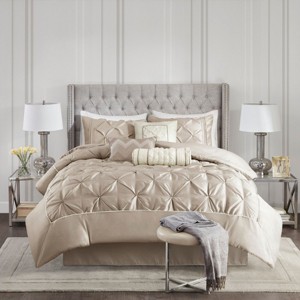 Sapphtopaz 7 Piece Comforter Set Elegant Bedding Comforter Sets Solid Color Reversible Tufted Bedding Set with Throw Pillows - 1 of 4