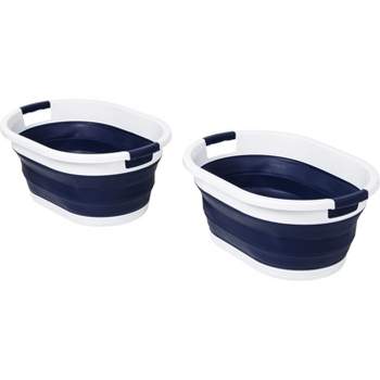 Honey-Can-Do Set of 2 Collapsible Hampers Navy Blue/White