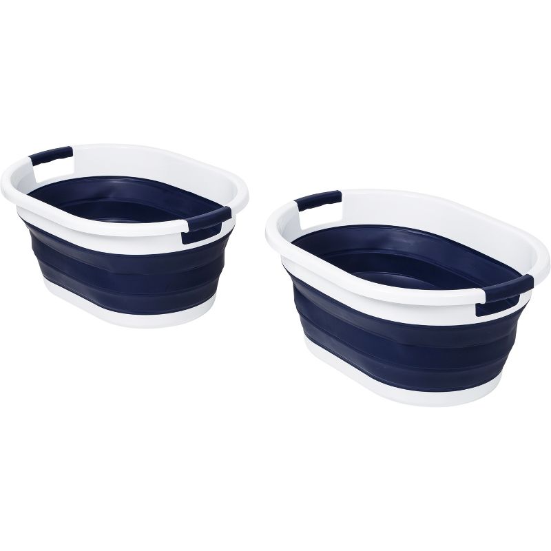 Honey-Can-Do Set of 2 Collapsible Hampers Navy Blue/White, 1 of 14