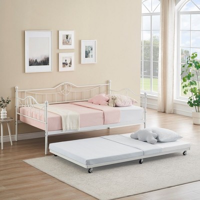 Whizmax Twin Daybed with Trundle Bed,Metal Twin Day Bed Twin Size with Steel Slat Support, Sofa Bed for Living Room and Guest Room