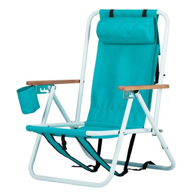 VisioGear Outdoor Portable Chairs, Folding Beach Chair with Cup Holder, Foldable Camping Chair with Headrest , Blue & Green, 23"*21.7"*31.5"
