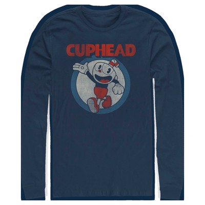 Men's Cuphead Smile and Wave Distressed Long Sleeve Shirt