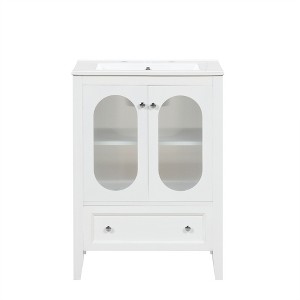 Vynxaria 24" Bathroom Vanities White Vanity Hutch with Moru Glass Doors Adjustable Shelf 33.9"H - 1 of 4