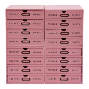 YIYIBYUS 16-Drawer Wooden Desktop Storage Box VIntage Filing Cabinet, Pink - 1 of 4