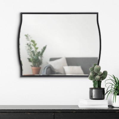 Black Curved Rectangular Wood Vanity Mirror