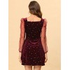 INSPIRE CHIC Women's Mesh Sheer Puff Long Sleeve Square Neck Glitter Star Mini Velvet Dress - 4 of 4